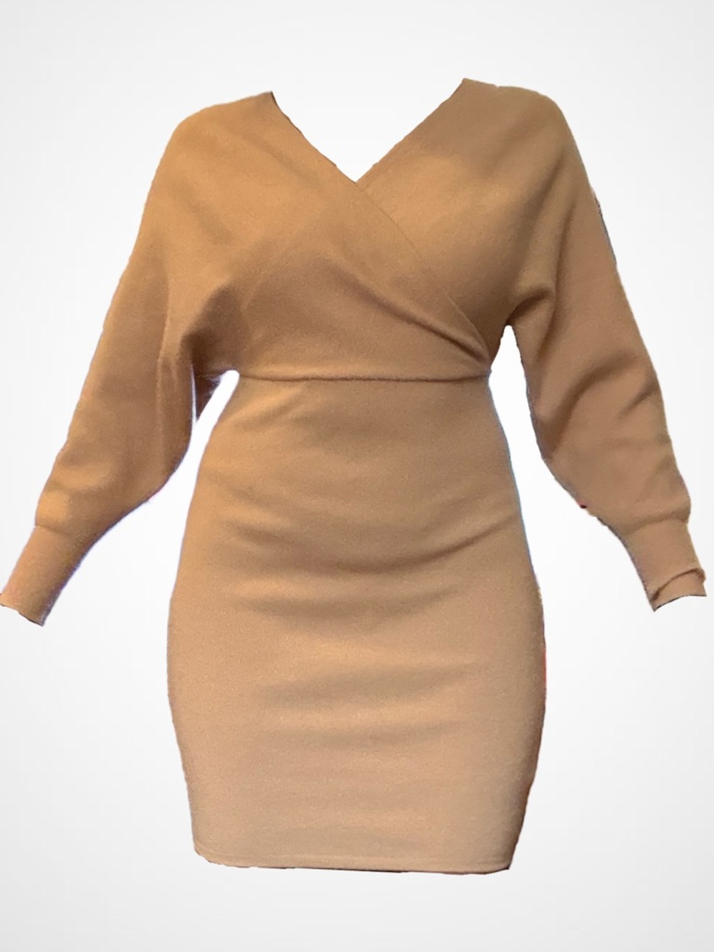 Gianni Bini Camel-Tone Wrap Front Knit Dress Sz Small